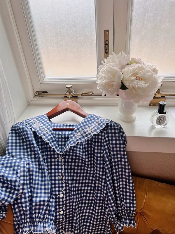 Cotton Gingham Ruffle Lounge Set