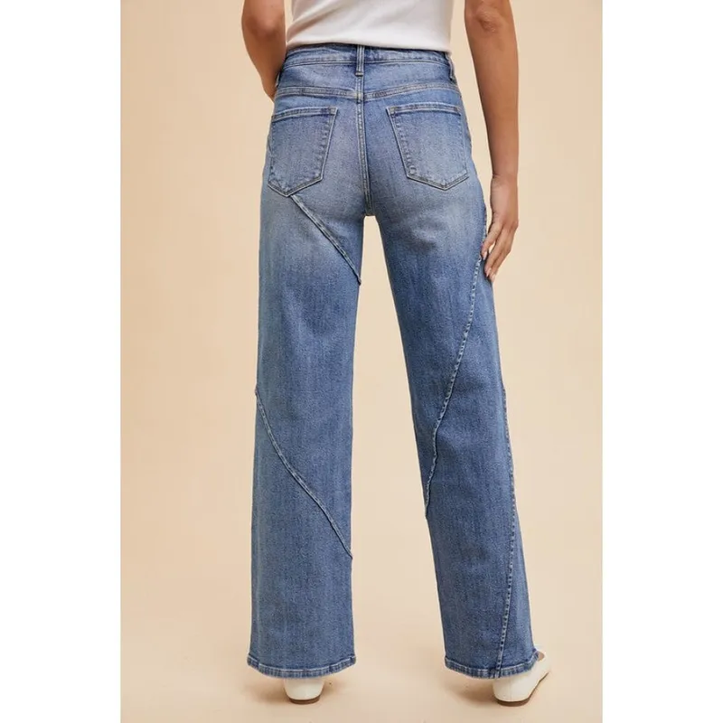 Decorative Seams Wide Leg Jeans