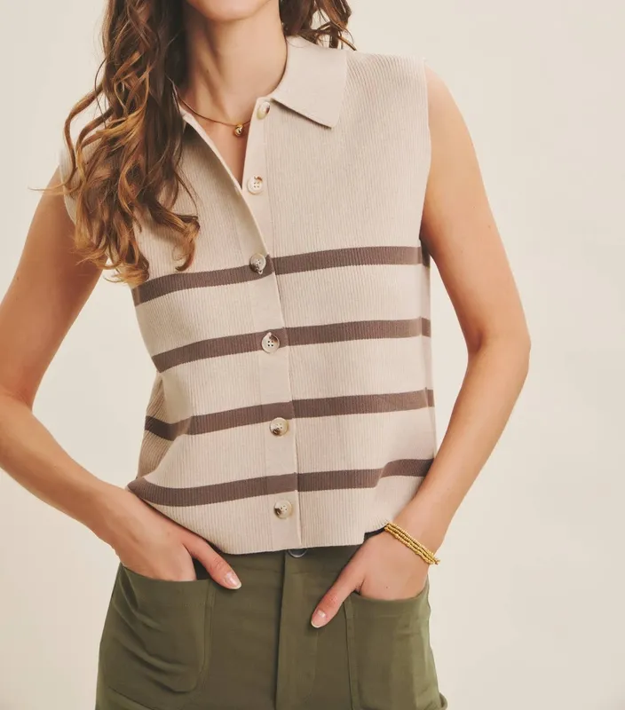 Ribbed Button-Down Sweater Vest