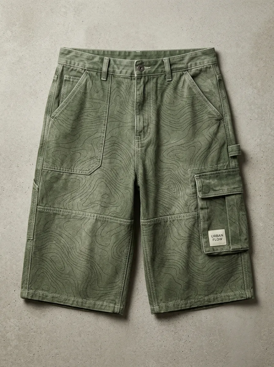 Workwear-Inspired Cargo Topographic Graphic Men's Cargo Shorts