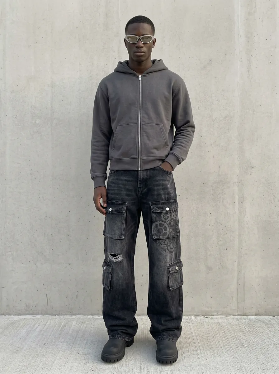 Men's Streetwear Gear Print Distressed Cargo Pants
