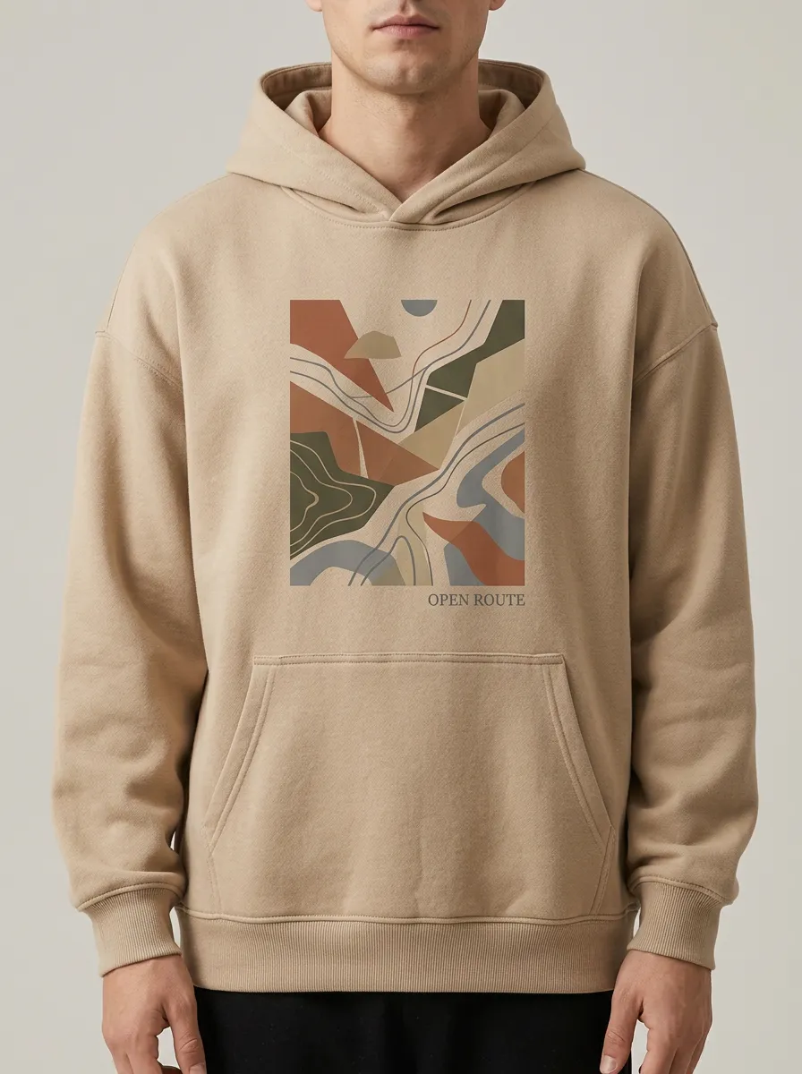 Men's Geometric Abstract Print Ribbed Cuff Hoodie