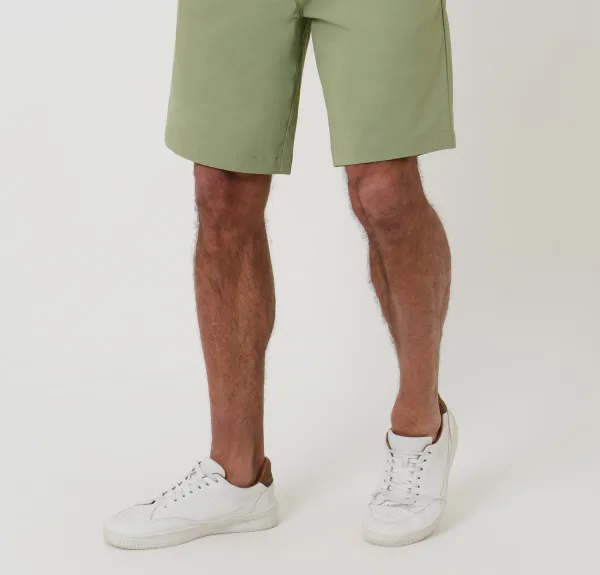 Sage Green Regular-Fit Elastic-Waist Stretch Twill Shorts