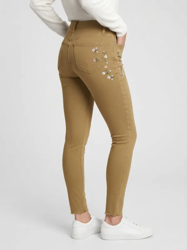 Women's Floral Daisy Embroidered Printed Slim Jeans