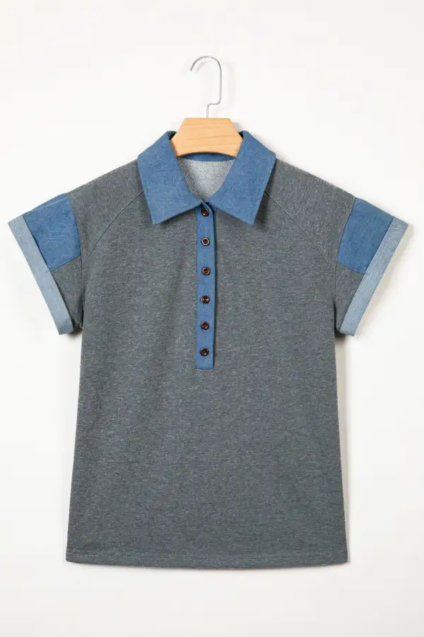Women's Colorblock Patchwork Collared Top