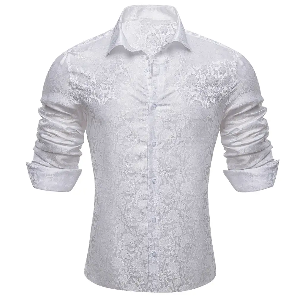 Minimal Paisley Long Sleeve Silk Dress Shirt