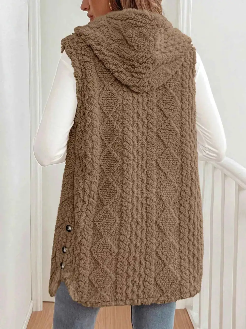 Cozy Sherpa Fleece Hooded Vest Coat
