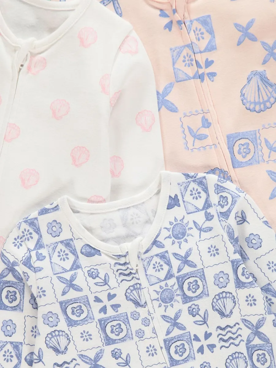 Seashell Zip Fasten Sleepsuit 3 Pack