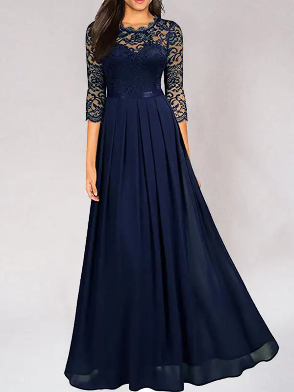 Women's Fitted Lace Floral Evening Dress