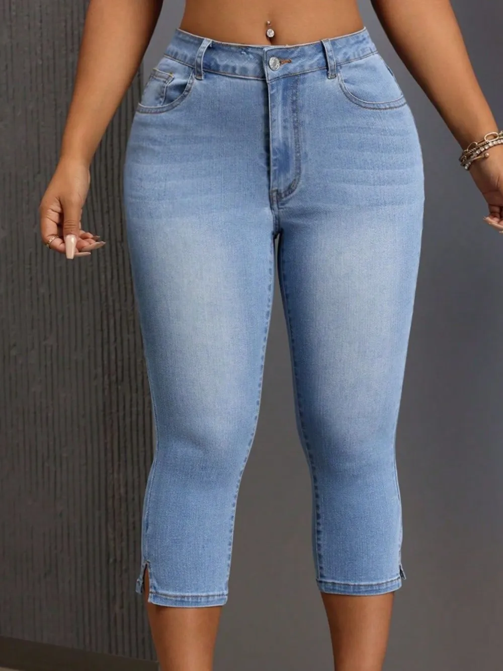 Side Slit Skinny Pocket Denim Jeans