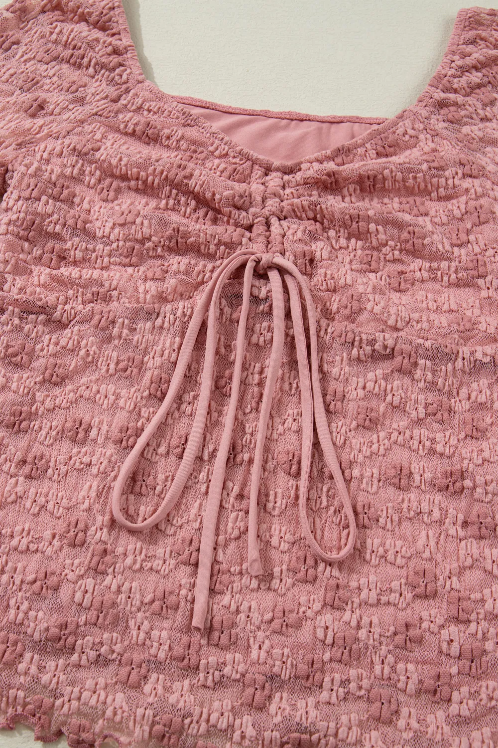 Peach Blossom Drawstring Knot Detail Blouse