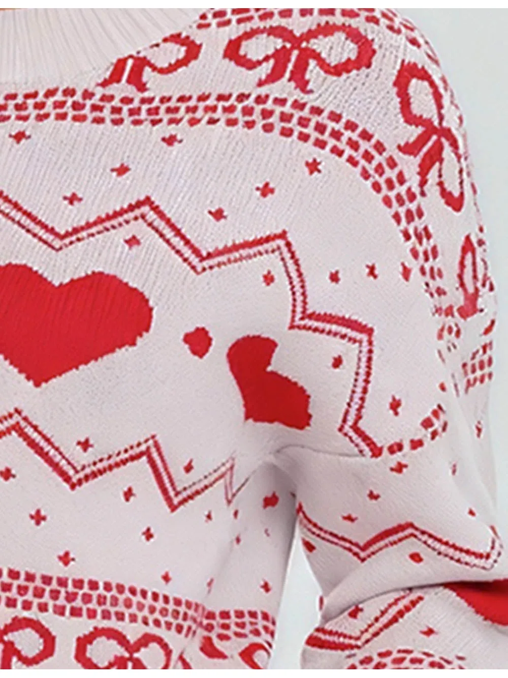 Valentine Heart and Bow Pattern Pullover Sweater