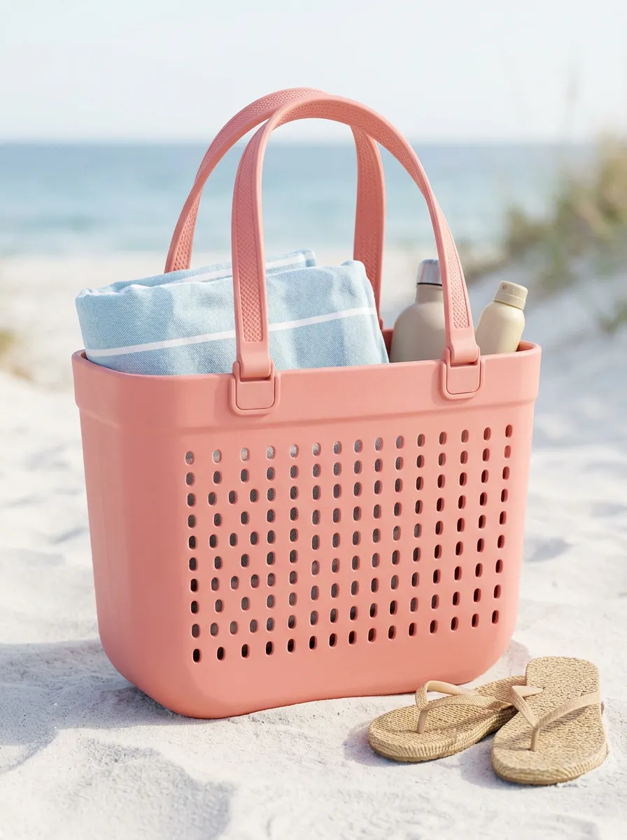 Perforated Open-Top Structured Beach Tote Bag