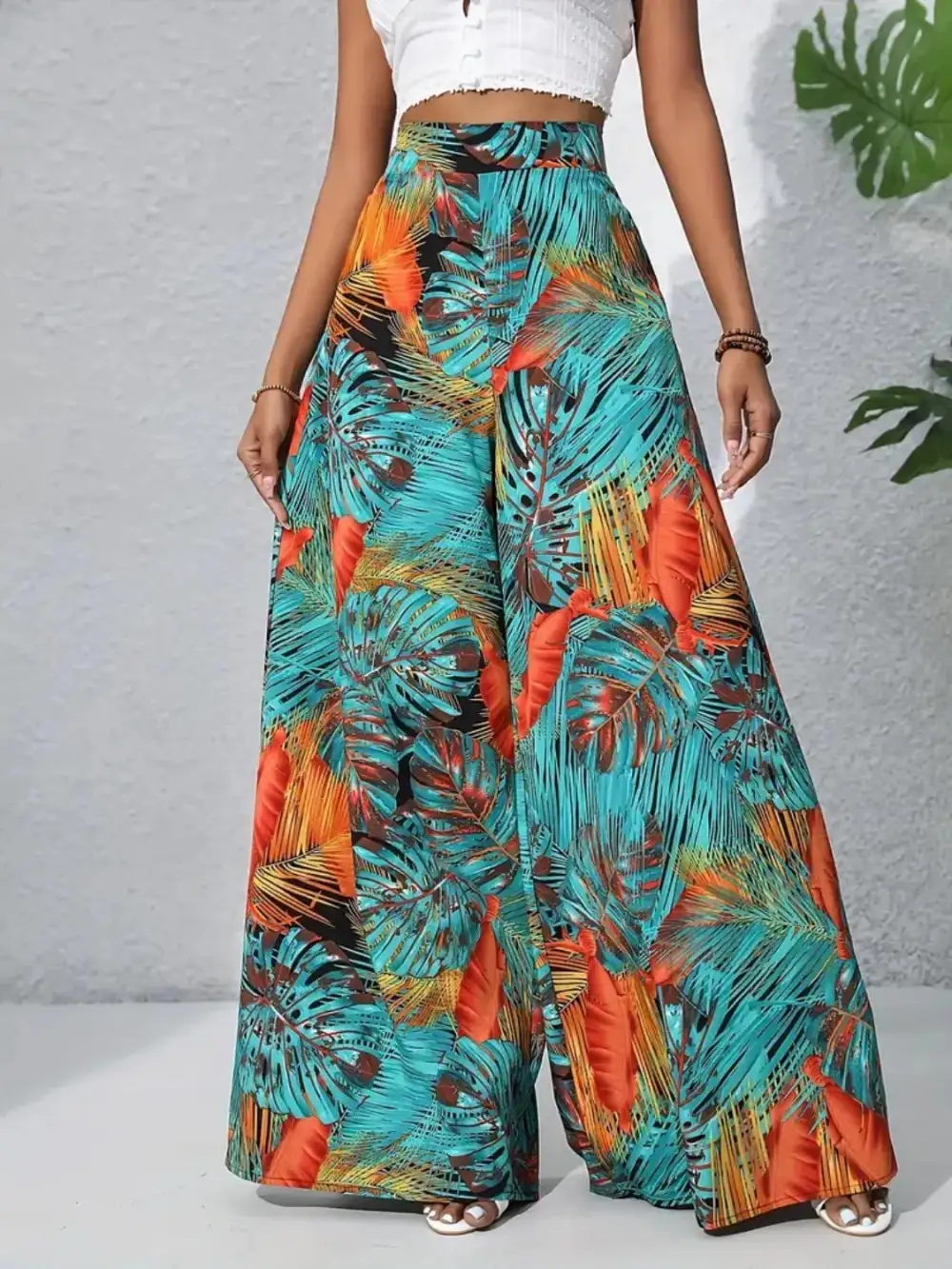 Wide Leg High Waist Printed Casual Pants