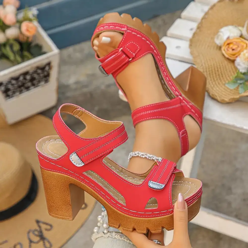 Ruffled Open Toe Block Heels Sandals
