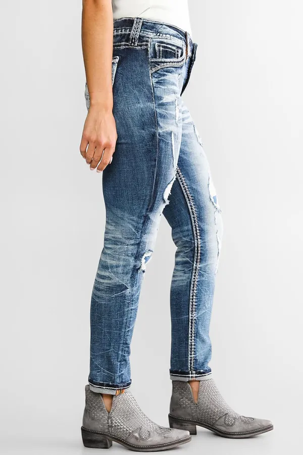 Mid Waist Wash Straight Leg Jeans