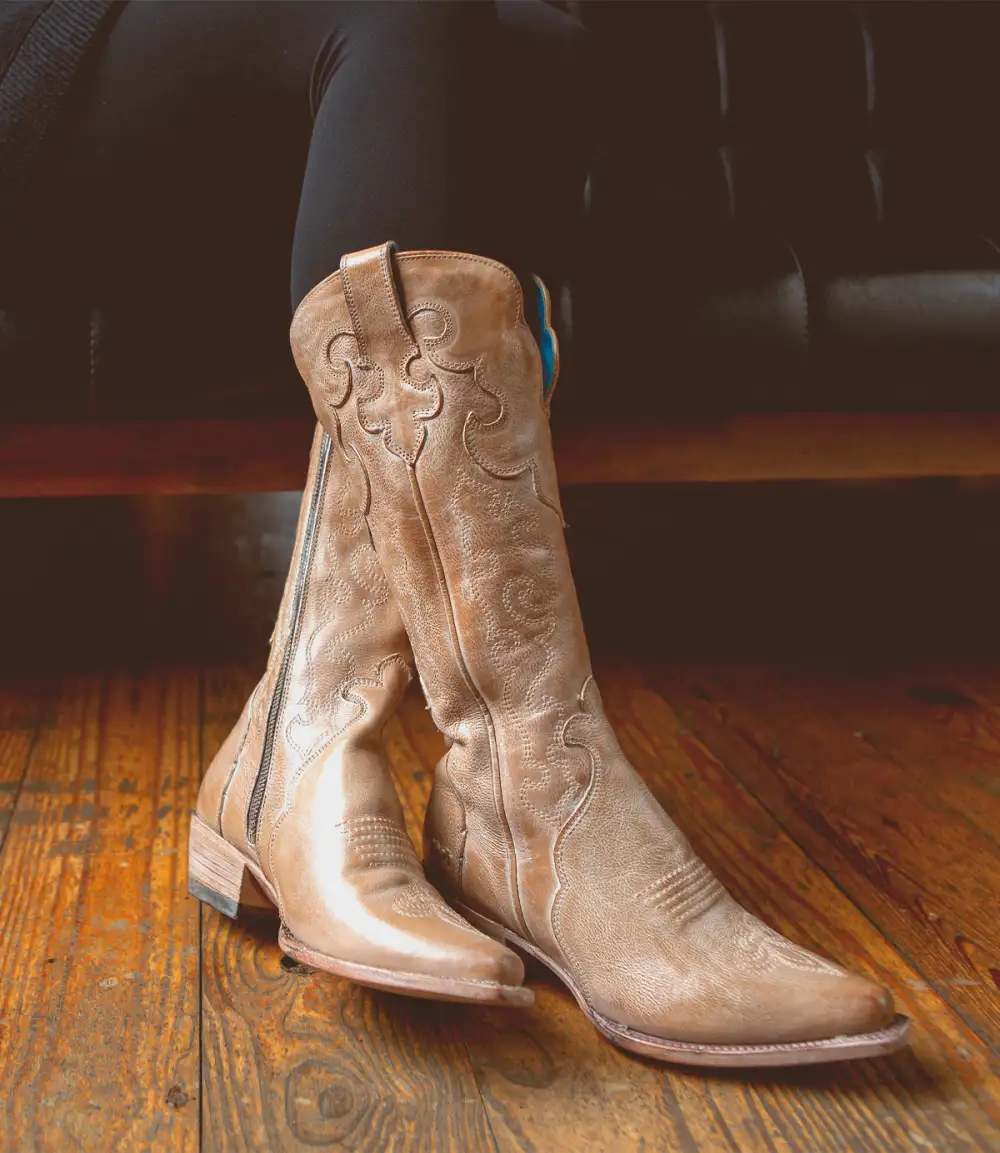 Floral-Stitched Side-Zip Western Boots