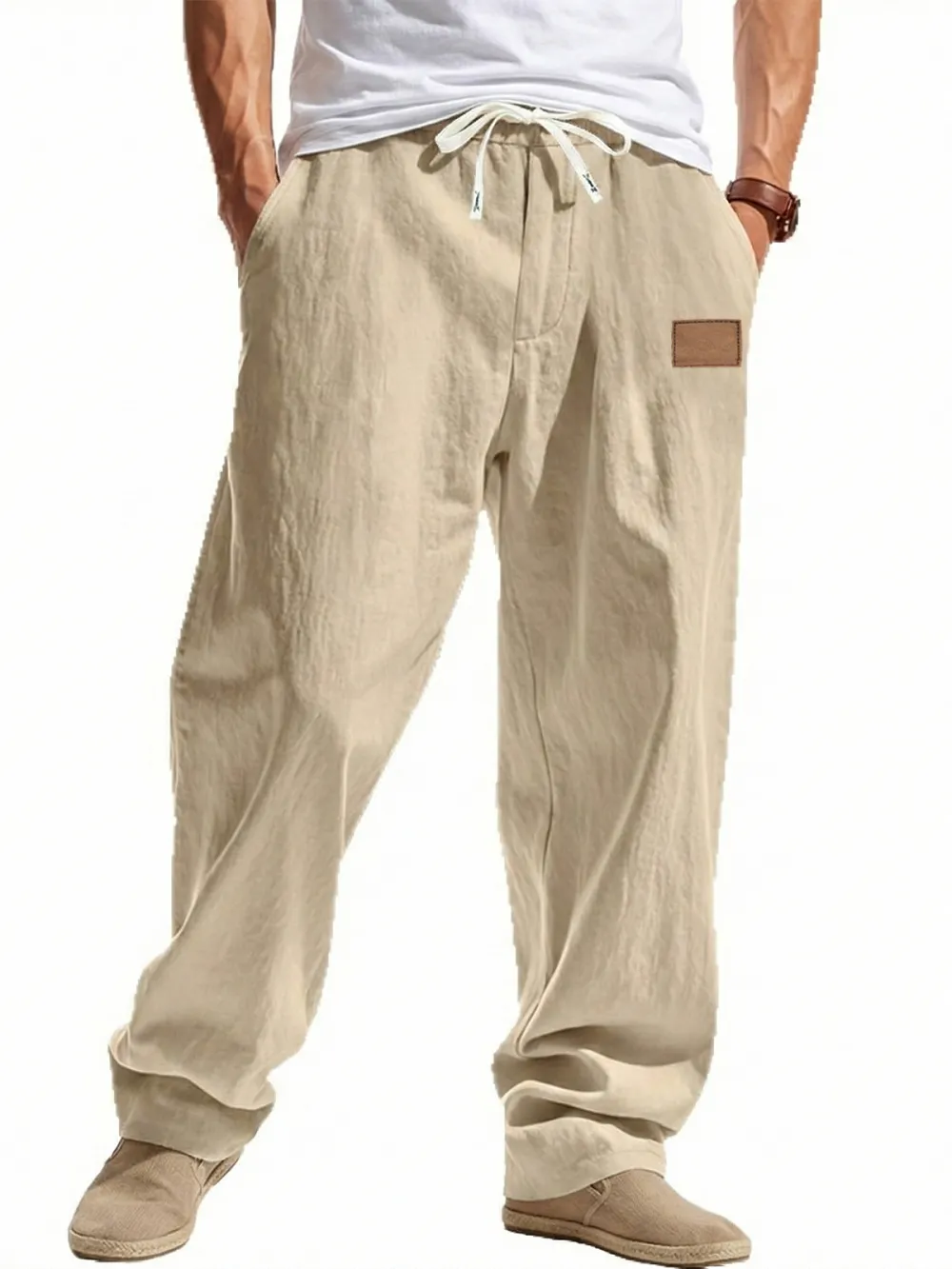 Linen Blend Wide Leg Trousers