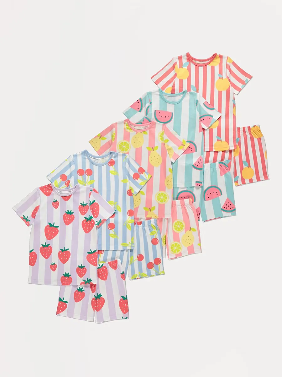 Stripe Fruit Short Pyjamas 5 Pack