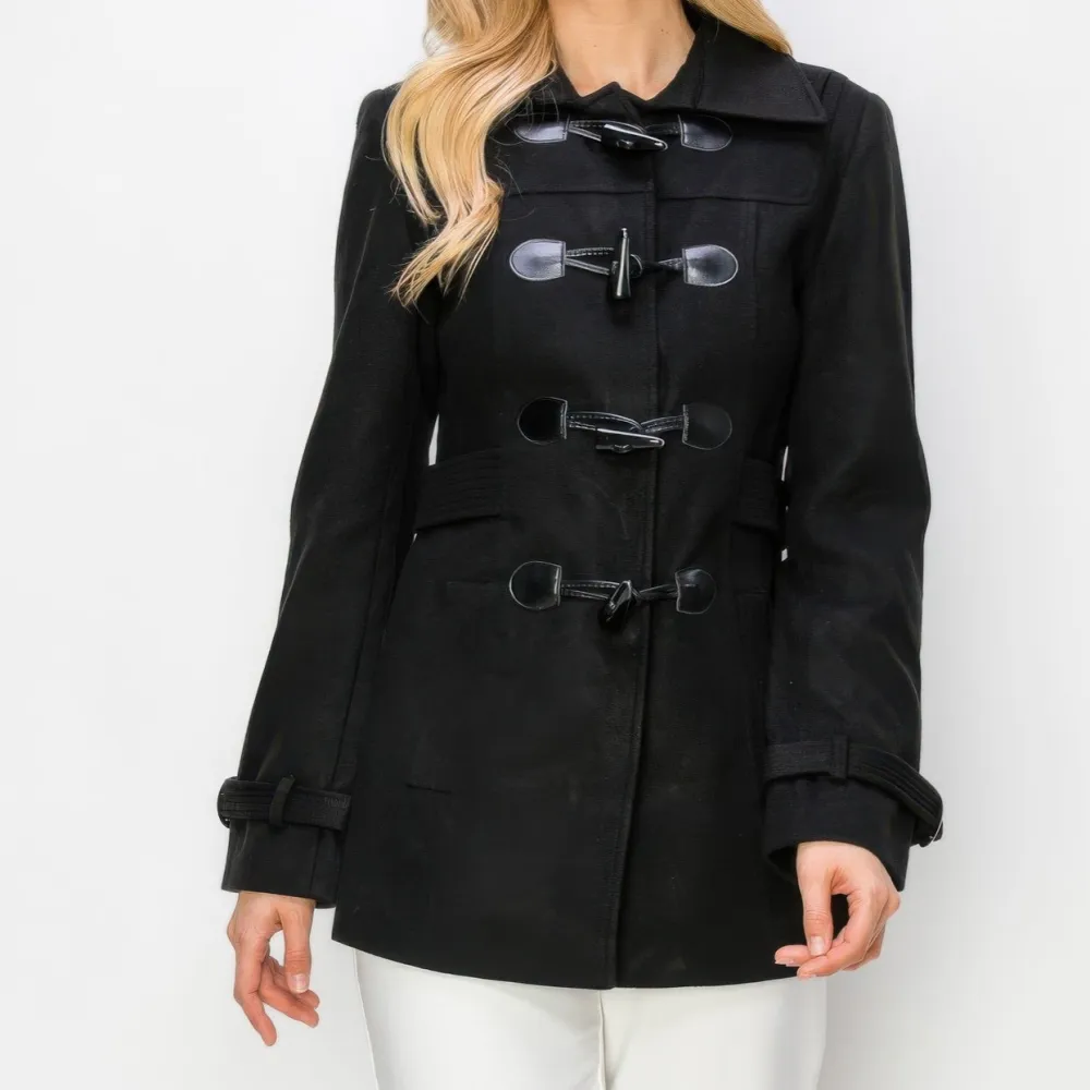 Button Front Pocket Detail Peacoat
