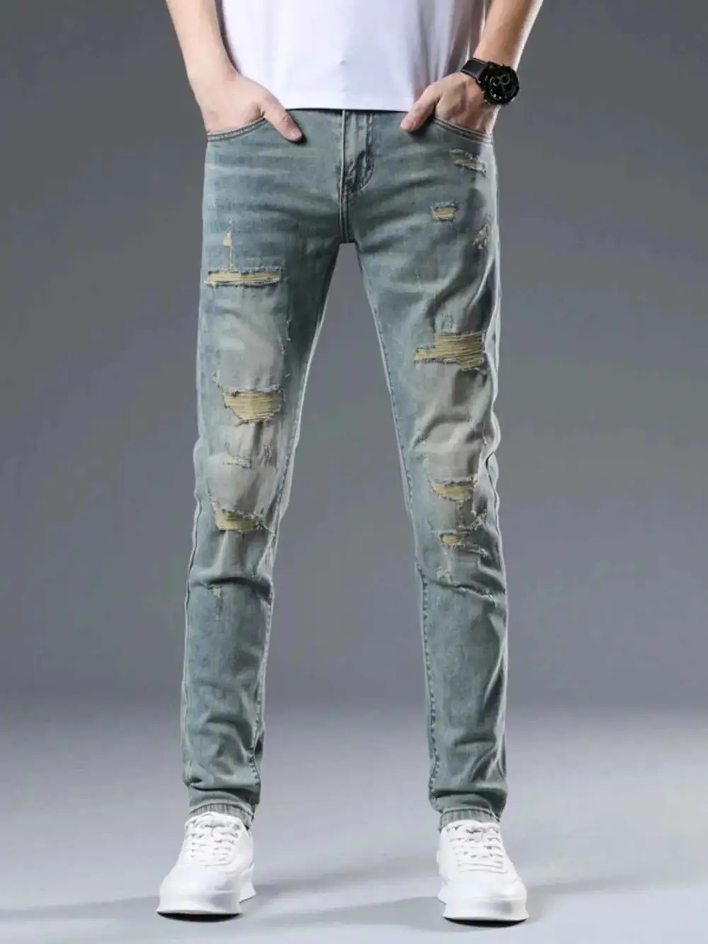 Soft Touch Distressed Slim Fit Jeans