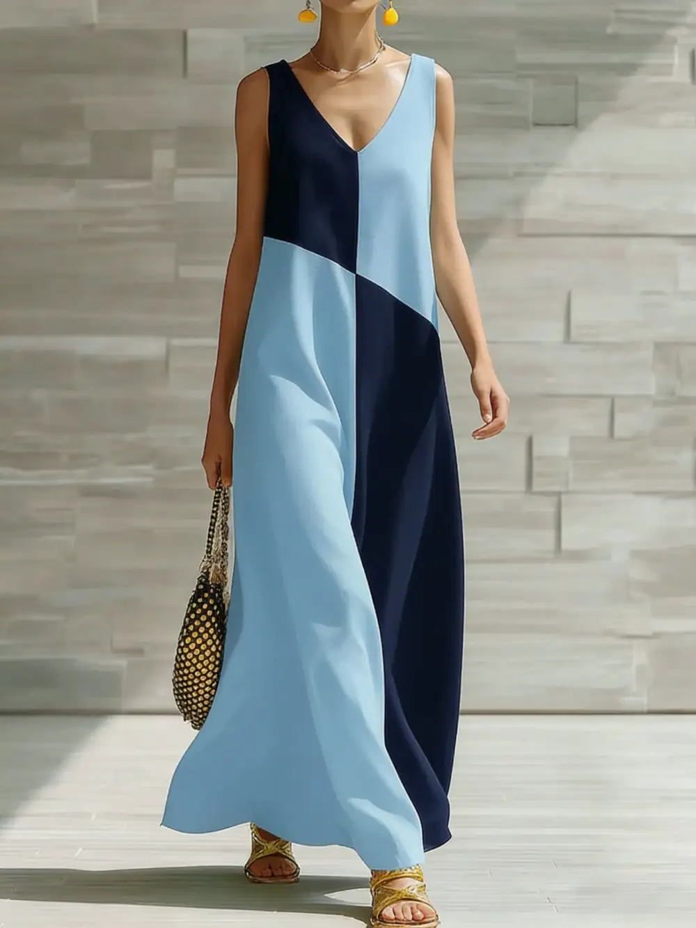 Block Sleeveless Maxi Dress