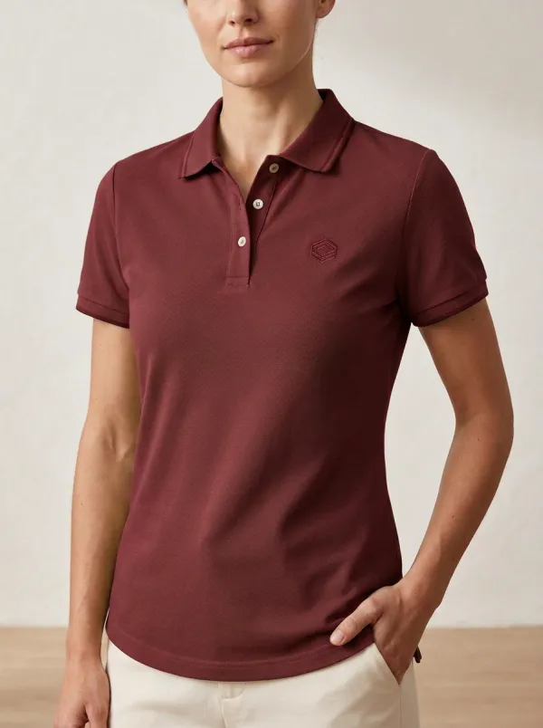 Women's Everyday Embroidered-Detail Geometric-Detail Polo Shirt
