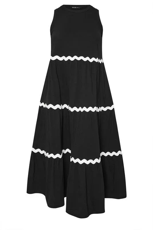 Black Contrast Swirl Tiered Maxi Dress