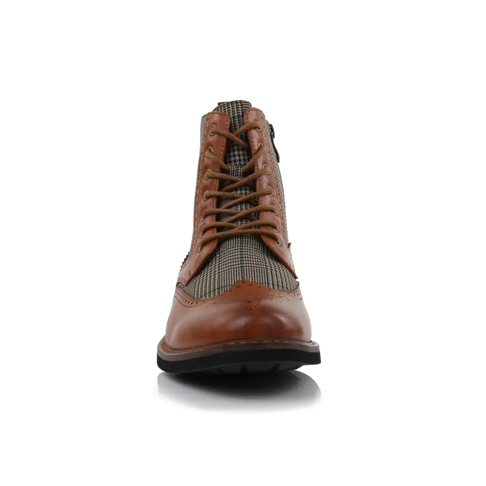 Faux-Leather Wingtip Brogue Motorcycle Boots