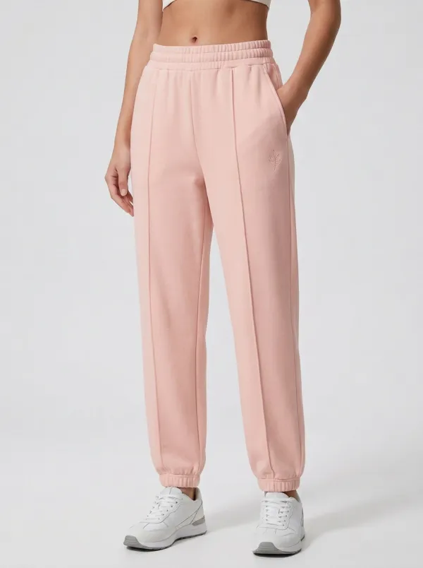 Women's Minimalist Leaf Embroidery Solid Color Jogger Pants