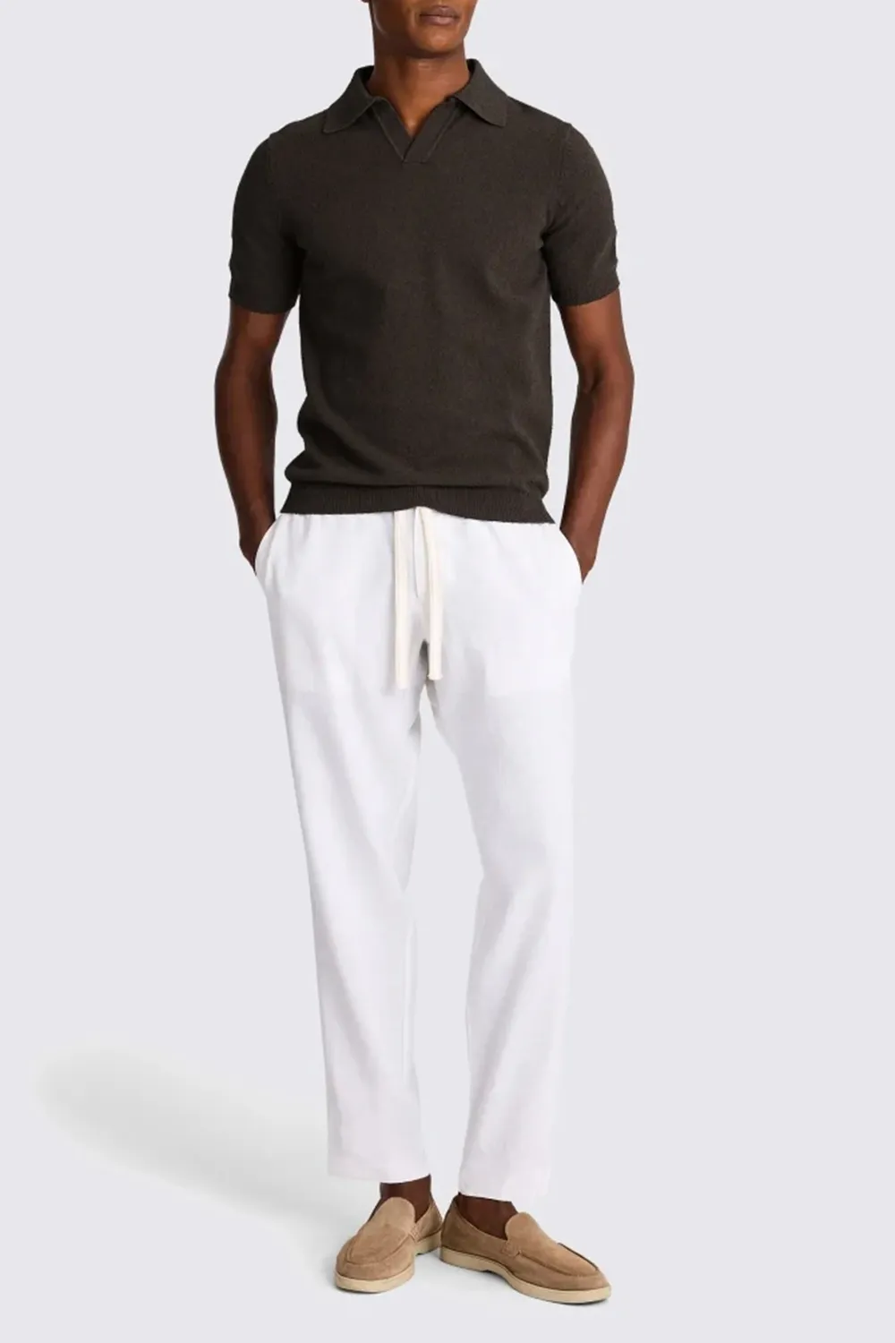 Men's White Cotton Loop-Knit Polo Shirt