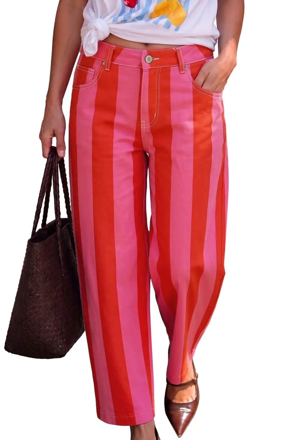 Women's Stripe Natural Waist Casual Shift Jeans