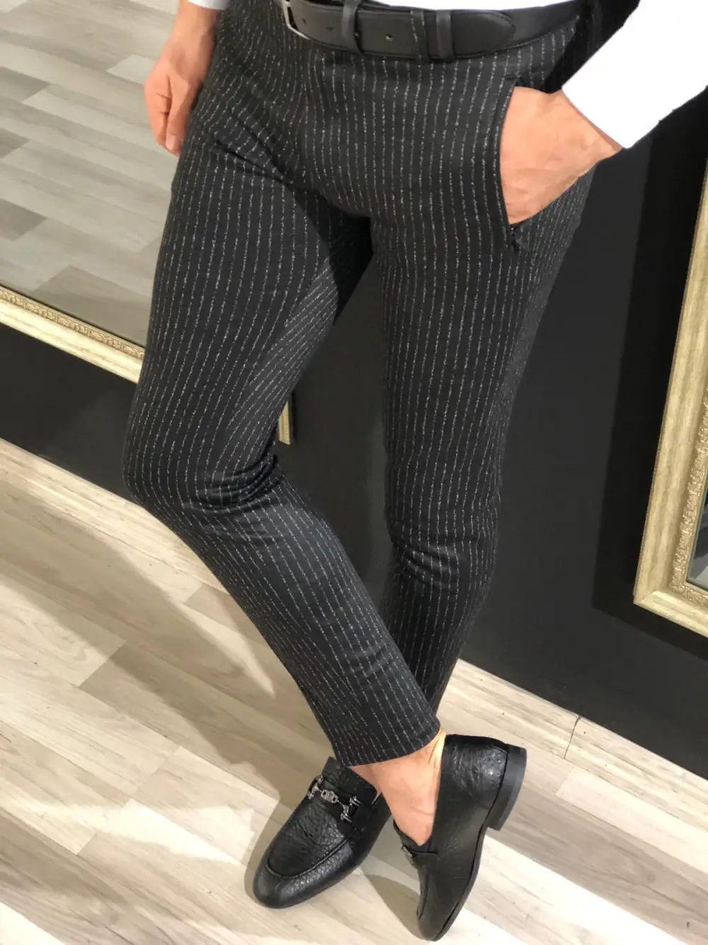 Detailed Slim Fit Striped Tailored Trousers