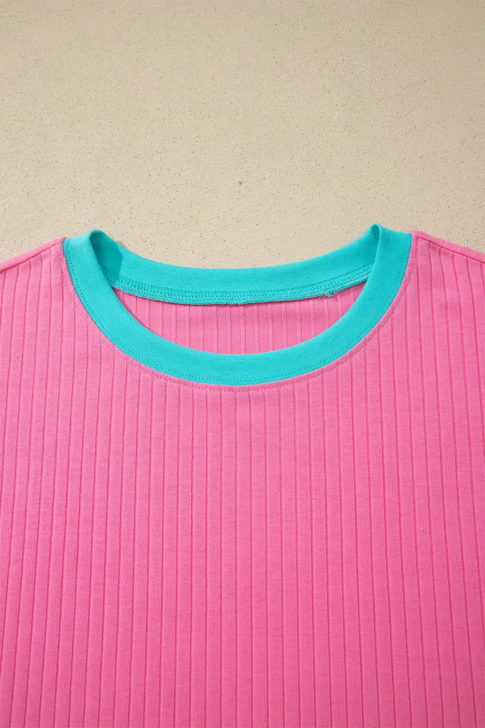 Women's Soft Ribbed Color Block Trim Casual Short Set