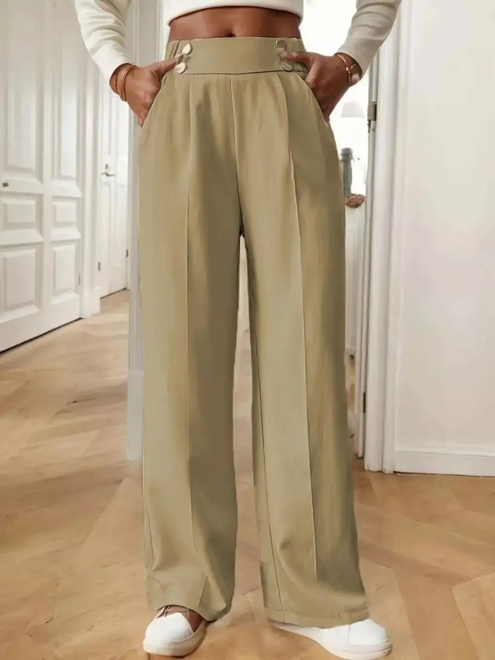 Wide Leg High Waist Cropped Pocketed Pants