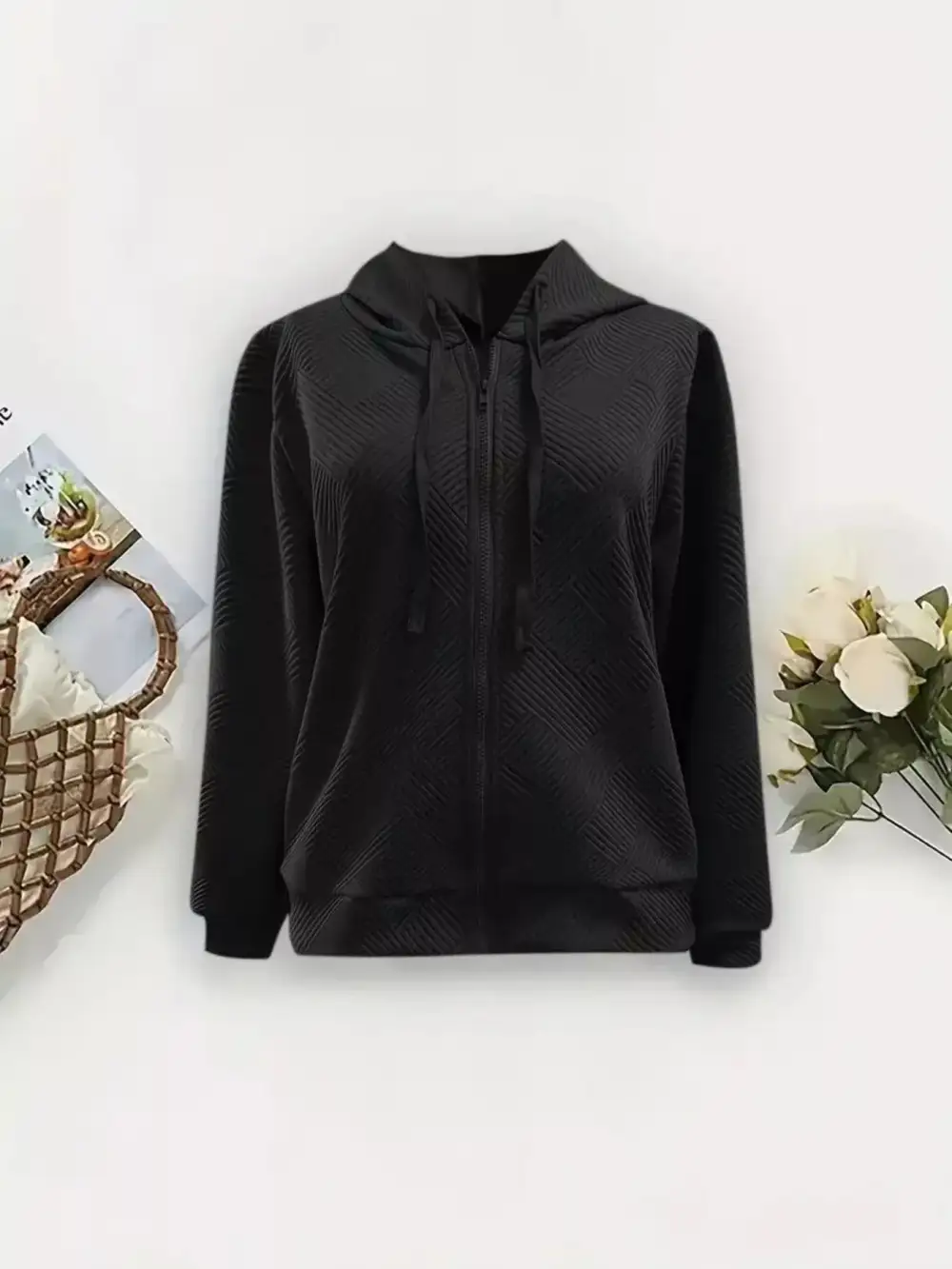 Textured Zip-Up Hooded Jacket