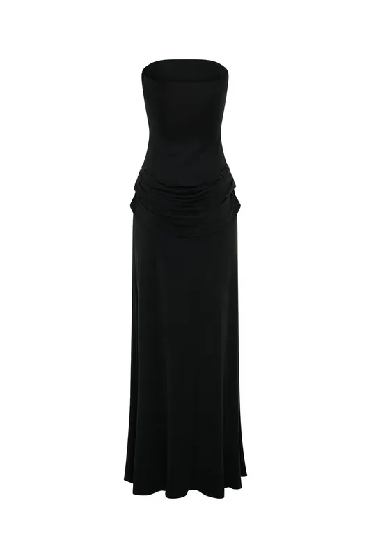 Black Strapless Split Maxi Dress