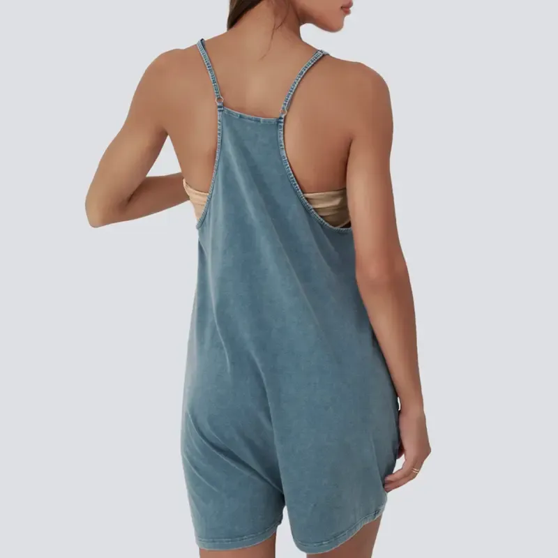 Women's Minimalist Cotton Blend Acid Wash Romper