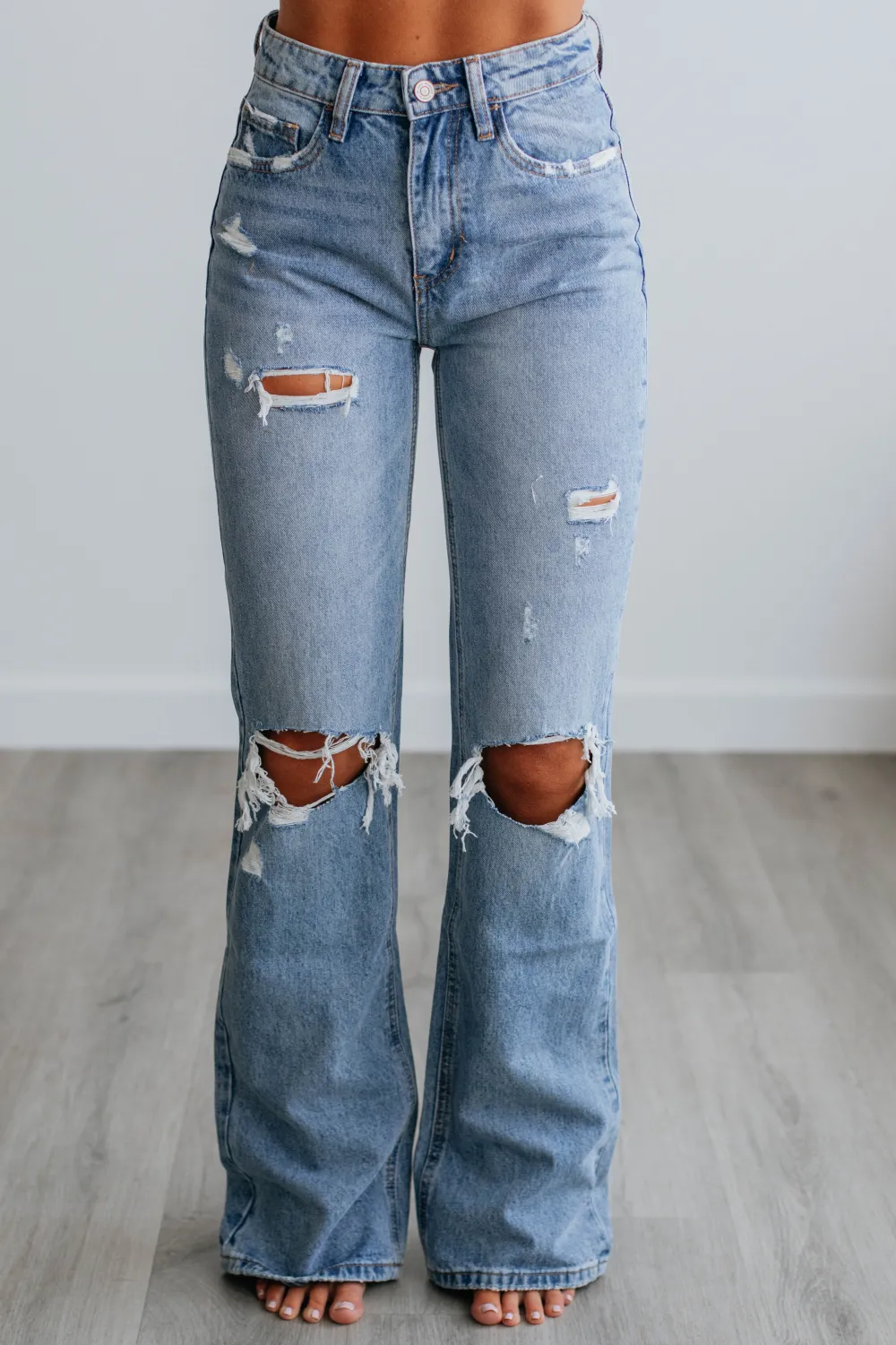 Distressed High Rise Flare Jeans