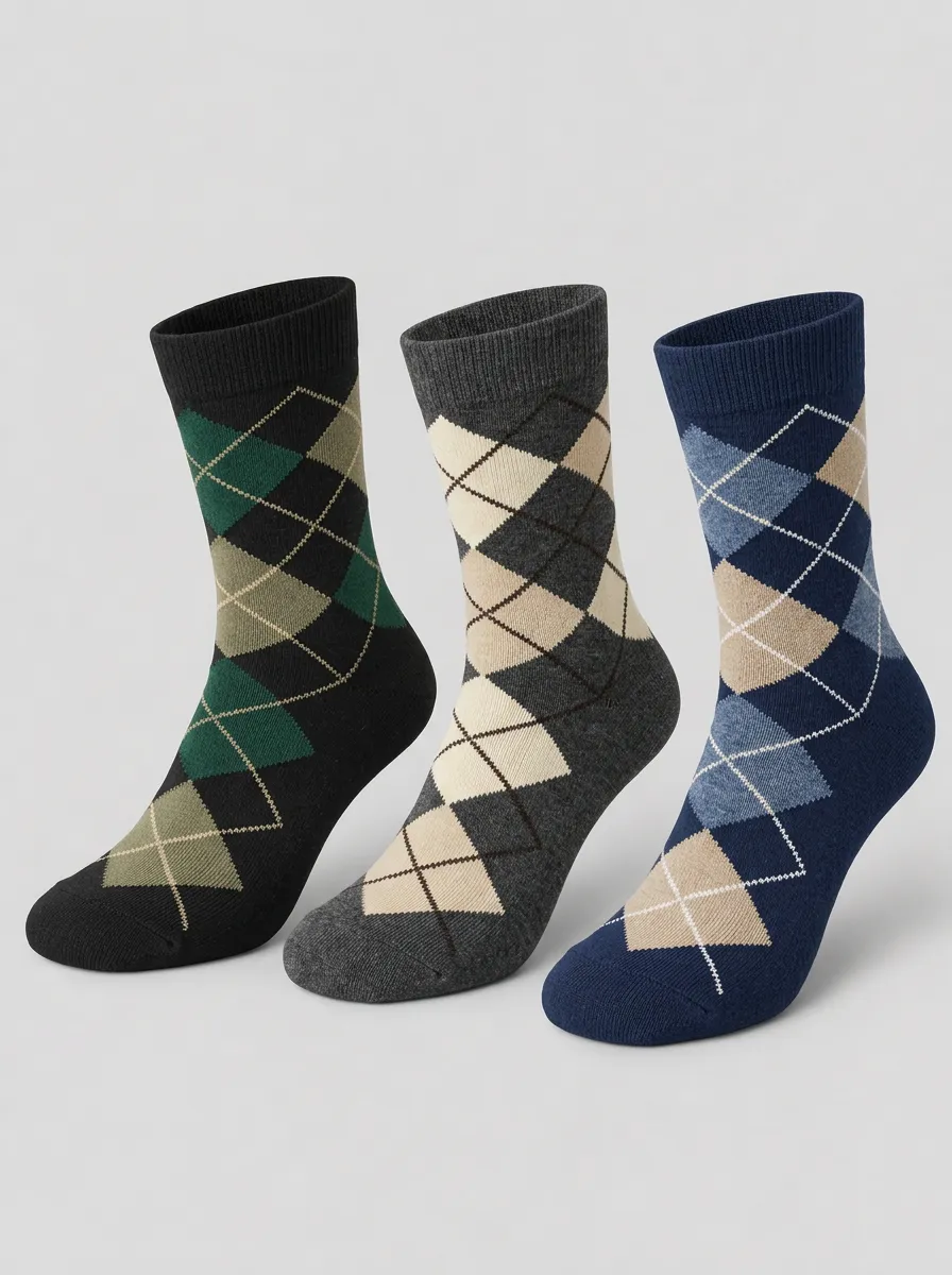 Men's Ridge Classic Business Argyle Pattern Printed Socks 3-Pack