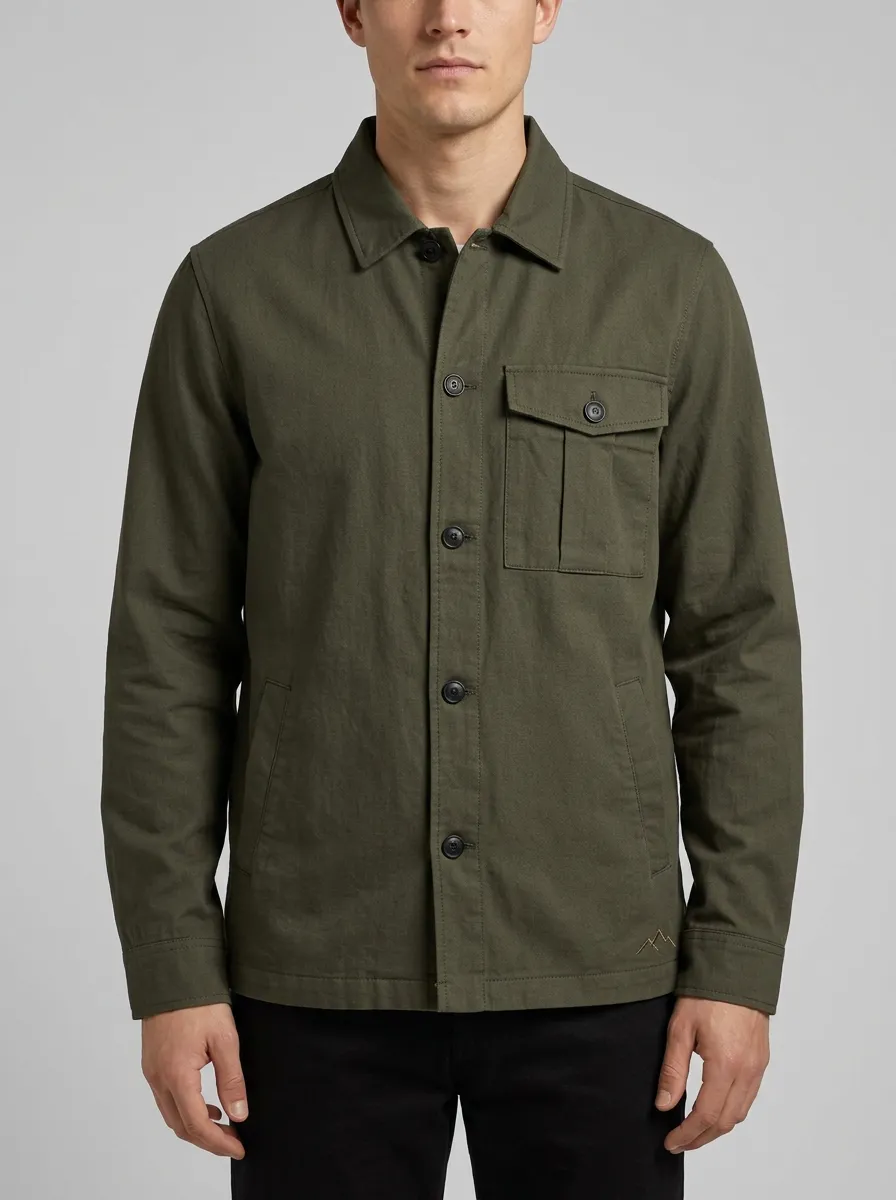 Men's Outdoor Adventure Mountain Logo Embroidered Olive Jacket