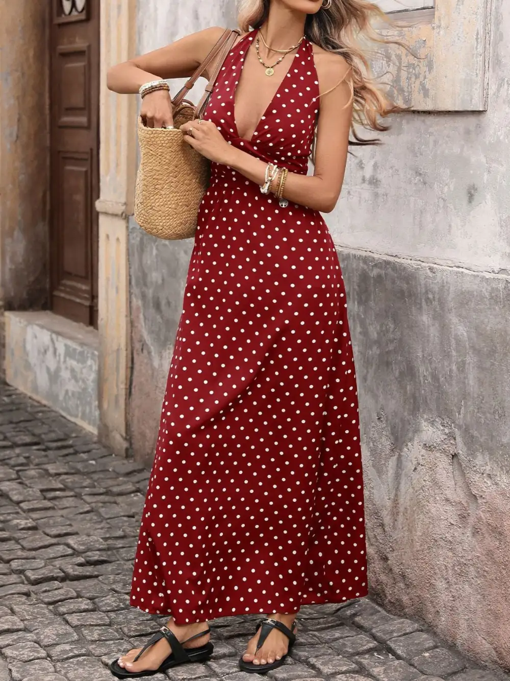 Drape Polka Dot Maxi Dress