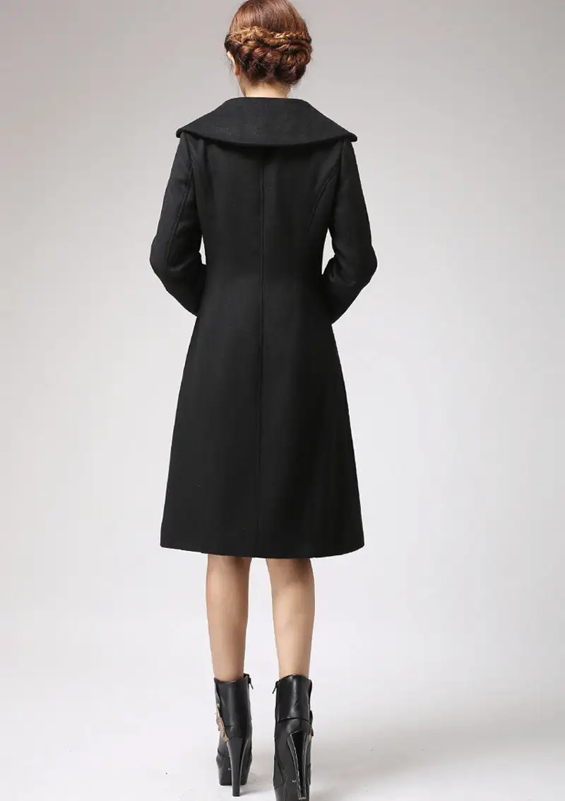 Wool A Line Pocketed Button Front Midi Coat