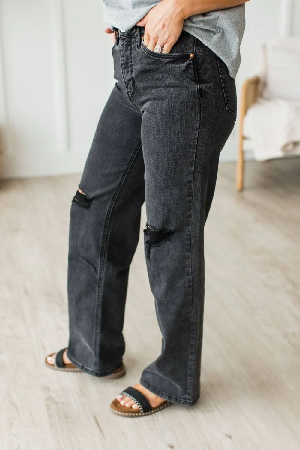Wide Leg Distressed Jeans
