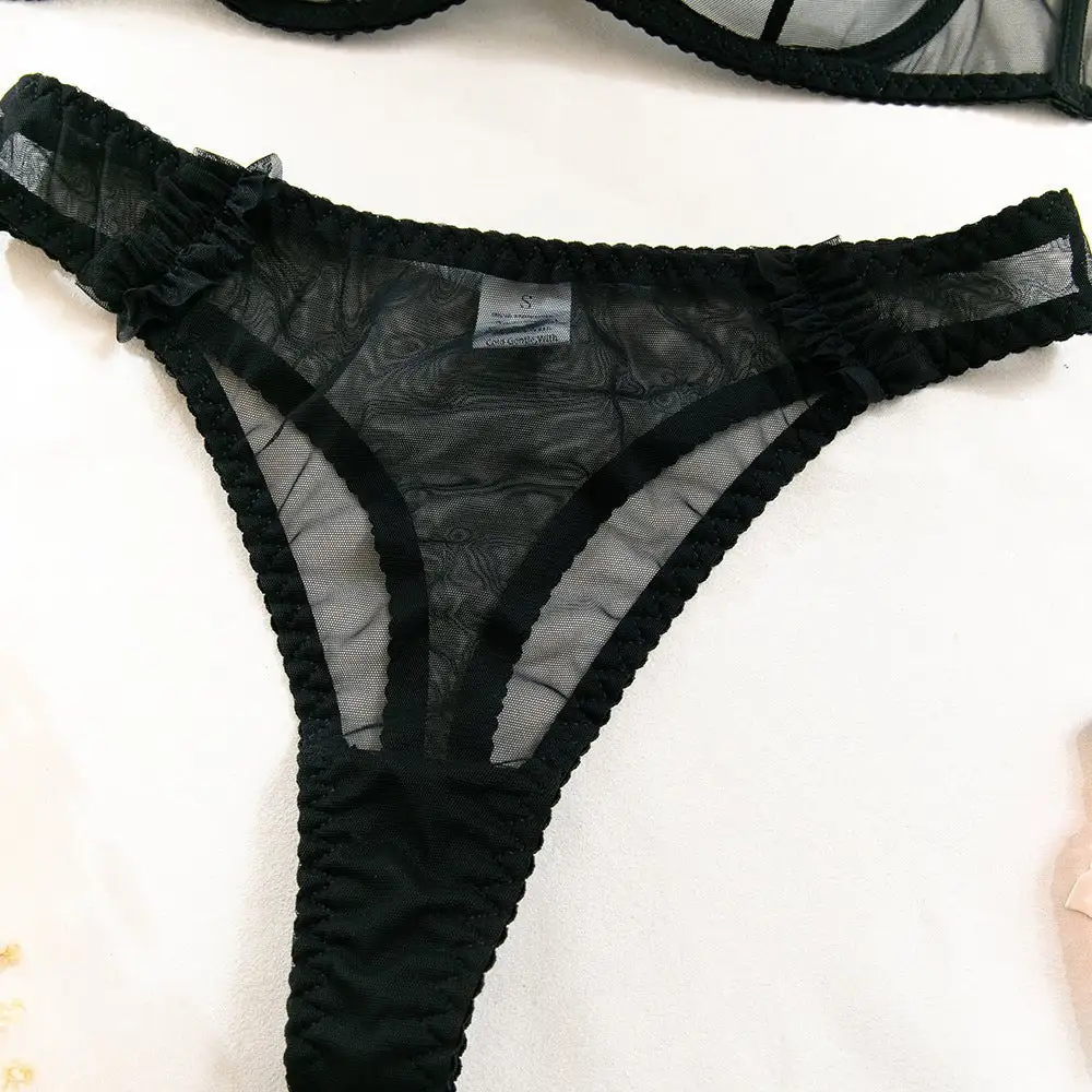 Gathered Pleated Mesh Underwire Lingerie Set