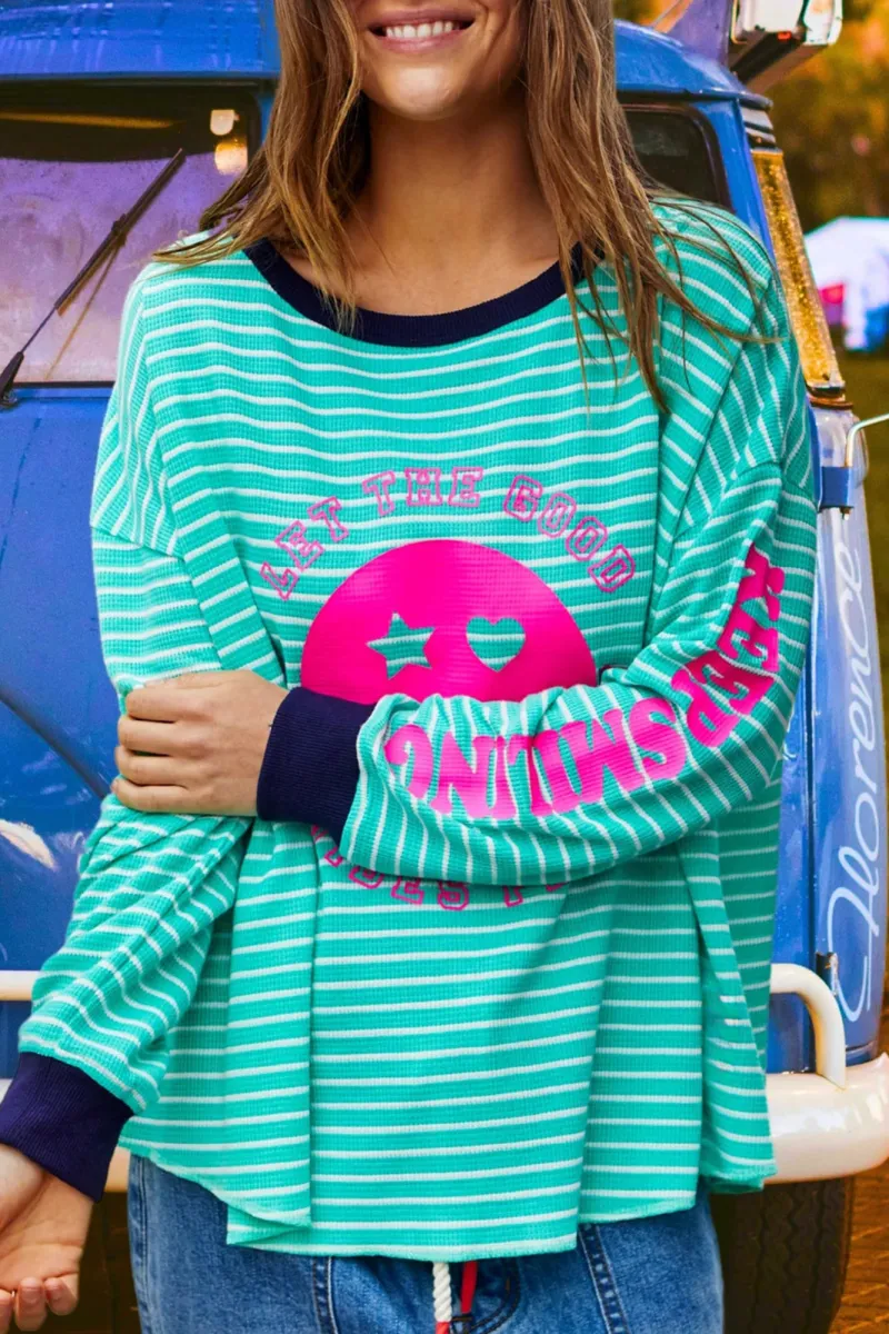 Green And White Classic Striped Long-Sleeved Tees