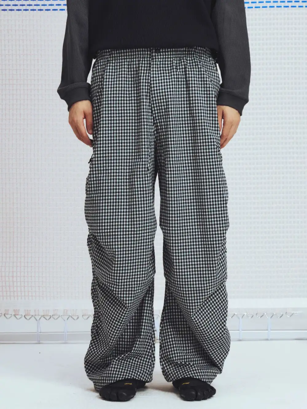 Wide-Leg Plaid Distressed Pants