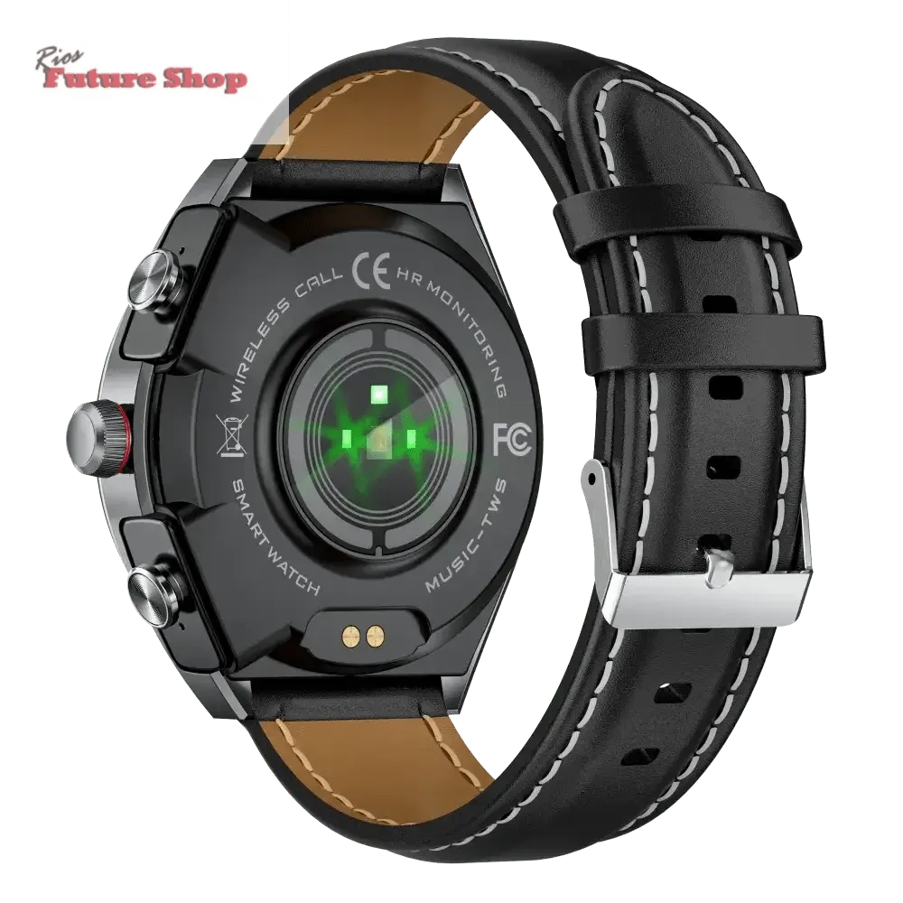 Smart Watch Leather Band with Earbuds 2 in 1
