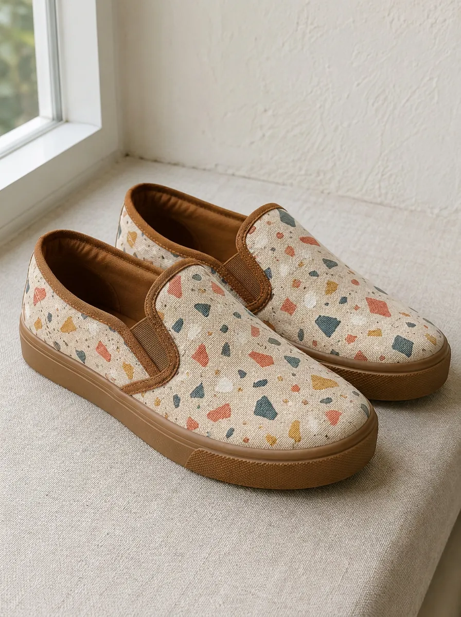 Women's Classic Terrazzo Pattern Patterned Slip-on Canvas Shoes