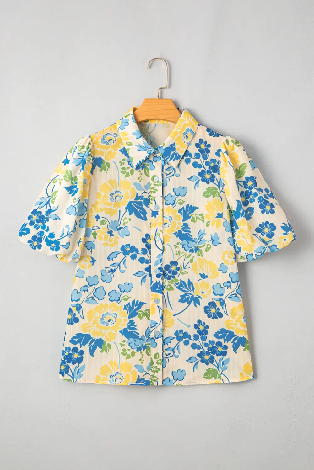 Everyday Striped Floral Puff Sleeve Blouse